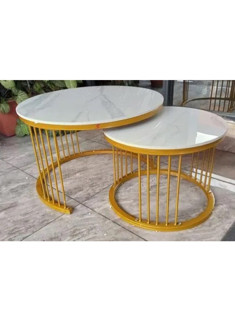 DubaiGallery Premium Nesting Center Table Set of Two, Round White Glass Coffee Tables with Stylish Gold Metal Legs, Ideal for Living Room, Reception Area, Apartment and Modern Home Interior Large Table: 70 × 45, Small Table: 50 × 38 - Image 3